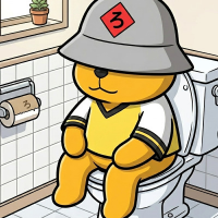 くま,トイレ,帽子,3,可愛い,動物キャラクター,黄色,ぬいぐるみ,室内,ユーモア