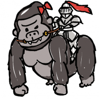 ゴリラ,リボン,騎士,西洋甲冑,乗る,動物,キャラクター,赤いリボン