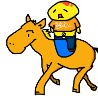 キャラクター,馬,黄色いキャラクター,イラスト,Tシャツ,ニコニコ,乗馬,ゆるキャラ,カジュアル