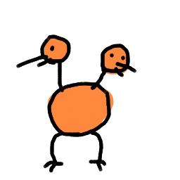 鳥,二つの頭,オレンジ,手描き,シンプル,動物,シュール
