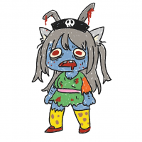 ゾンビ,女の子,アニメ風,うさ耳,コスプレ,カラフル,傷,帽子