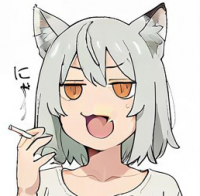 猫耳,白髪,少女,オレンジ色の目,舌出し,煙草,にゃ