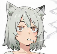 猫耳,ケモノ耳,白髪,ボブカット,美少女,オッドアイ,タバコ