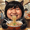 ラーメン,猫耳,男性,食事,笑顔,ラーメン屋