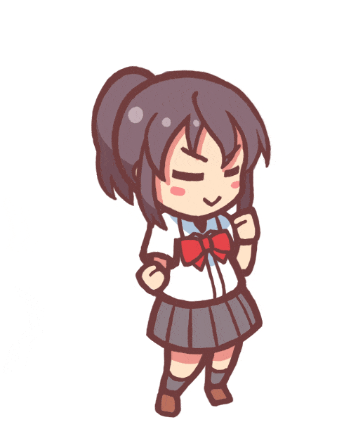 女の子,アニメ風,制服,ポニーテール,スカート,リボン,チビキャラ,ポーズ