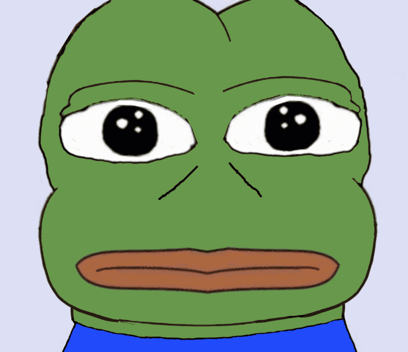 Pepe the Frog,meme,green frog,blue shirt,cartoon,expressionless face