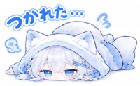 猫耳,白髪,青い目,寝そべり,デフォルメ,かわいい