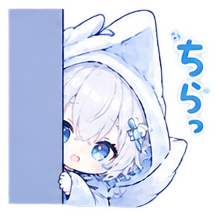 白髪,青い目,猫耳フード,少女,アニメ,ちうっ