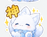 神,猫,白猫,天使,かわいい,水色,星,イラスト