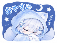 おやすみ,おやすみイラスト,白髪,青い帽子,寝ている,星,月,Zzz