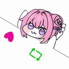 ピンク髪,アニメ風,女の子,紫色の目,リボン,ハート,矢印,かわいい