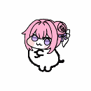 デフォルメ,キャラクター,ピンク髪,紫目,リボン,かわいい,ゆるキャラ