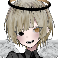 天使,少年,金髪,ヘイロー,ウィング,アニメ風,モノクロ服,笑顔,片目隠れ