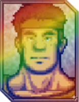 男性,ゲームキャラクター,ドット絵,レインボー,筋肉,ヘッドバンド,肩出し,レトロ