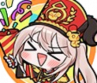 アニメ風,女の子,お祝い,笑顔,紅白帽子,ポニーテール,カラフル,デフォルメ