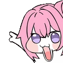ピンク髪,アニメ風,女の子,紫色の目,デフォルメ,手を振る