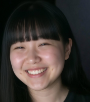 女性,笑顔,黒髪,前髪,ポートレート