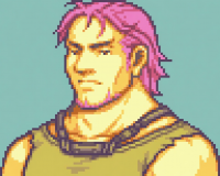 男性,ピンク髪,長髪,ひげ,筋肉質,鎧,ドット絵