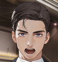 男性,アニメ風,紫色の目,スーツ,口を開けている,短髪,茶髪,室内,イラスト