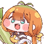 女の子,デフォルメ,アニメ風,茶髪,緑目,持ち物,かわいい,イラスト