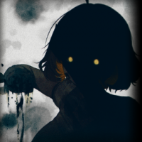 少女,暗闇,シルエット,黄色い目,ホラー,不気味,イラスト