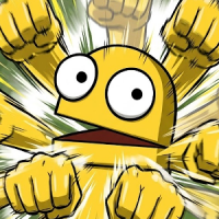 黄色,キャラクター,コミカル,パンチ,複数の腕,驚き顔,漫画風