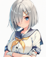 アニメ風,女子学生,銀髪,セーラー服,ショートヘア,青い目,制服