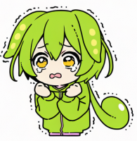 緑髪,泣く,アニメ風,キャラクター,パーカー,擬人化