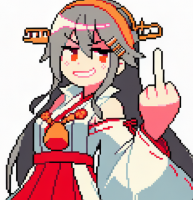 女性,着物,赤い目,長い髪,アニメ,ドット絵,中指,笑顔,ヘアバンド