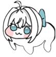 デフォルメ,動物風,キャラクター,白髪,リボン,青い目,ほっぺた赤い
