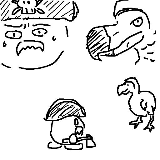 ドローイング,手描き,海賊,帽子,ドクロマーク,鳥,スコップ