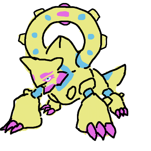 ポケモン,ギラティナ,モンスター,イラスト,クリーチャー,黄色,ピンク,青,ファンアート