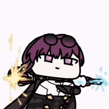 アニメ,キャラクター,銃,二丁拳銃,紫髪,サングラス,ちびキャラ,ジャケット,アクション