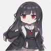 女の子,黒髪,ロングヘア,赤い目,アニメ,チビキャラ,コート