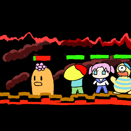 ドット絵,キャラクター,地面,雲,赤い線,ゲーム風,可愛い,シンプル