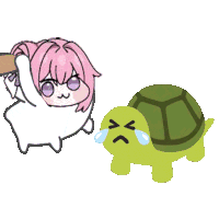 ピンクの髪,猫キャラクター,泣いているカメ,かわいい,アニメ風