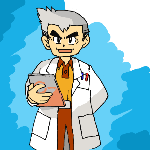 男性,白衣,研究者,グレー髪,眼鏡なし,タブレット,オレンジシャツ,アニメ風