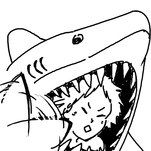 サメ,動物,イラスト,白黒,食べられる,驚き,シンプル