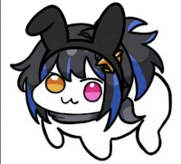 うさぎ,アニメ,カチューシャ,黒髪,二色の目,青メッシュ,デフォルメ,かわいい