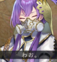 紫髪,ガスマスク,わお,ファンタジー,キャラクター,ゲームキャラ,鎧,ヘルメット,金色