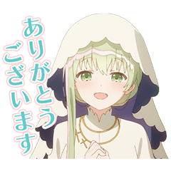 アニメ,女性,笑顔,緑髪,シスター,ありがとう ございます,敬語,帽子,神父服,キャラクター
