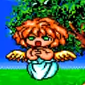 ドット絵,天使,羽,木,ゲームキャラクター,緑背景
