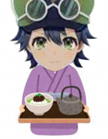 アニメキャラ,着物,食べ物,眼鏡,緑髪,お盆,ご飯,急須