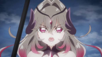 ケモノ耳,猫耳,女性,紫髪,白髪,赤い目,牙,ゴシック,アニメ風