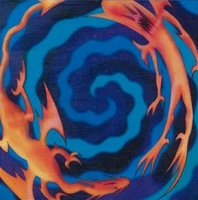 ドラゴン,青色,オレンジ色,渦巻き,対称,幻想的