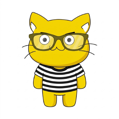 猫,黄色,眼鏡,ボーダーシャツ,キャラクター