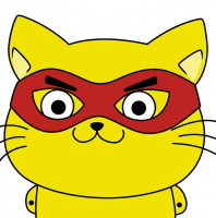 猫,黄色い猫,赤いマスク,ヒーロー,イラスト