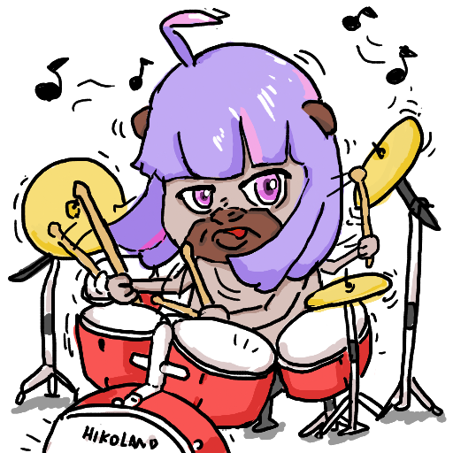 犬,ドラム,演奏,楽器,音楽,イラスト,紫髪