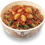 牛丼,にんにく,唐辛子,ネギ,丼,食べ物
