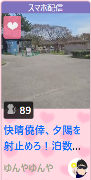 スマホ配信,快晴傑偉、夕陽を射止めろ！泊数...,ゆんやんや,公園,ライブ配信,晴れ,アバター,景色